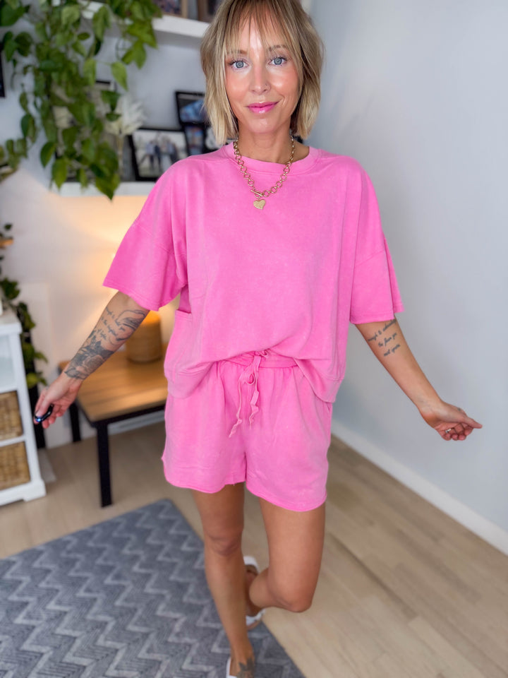 Annastacia Top and Shorts Set- PINK