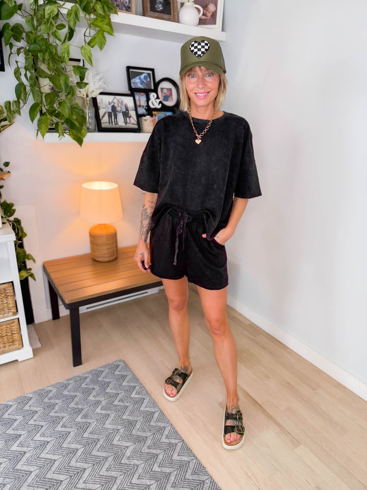 Checkered Heart Patch Trucker Hat- OLIVE GREEN