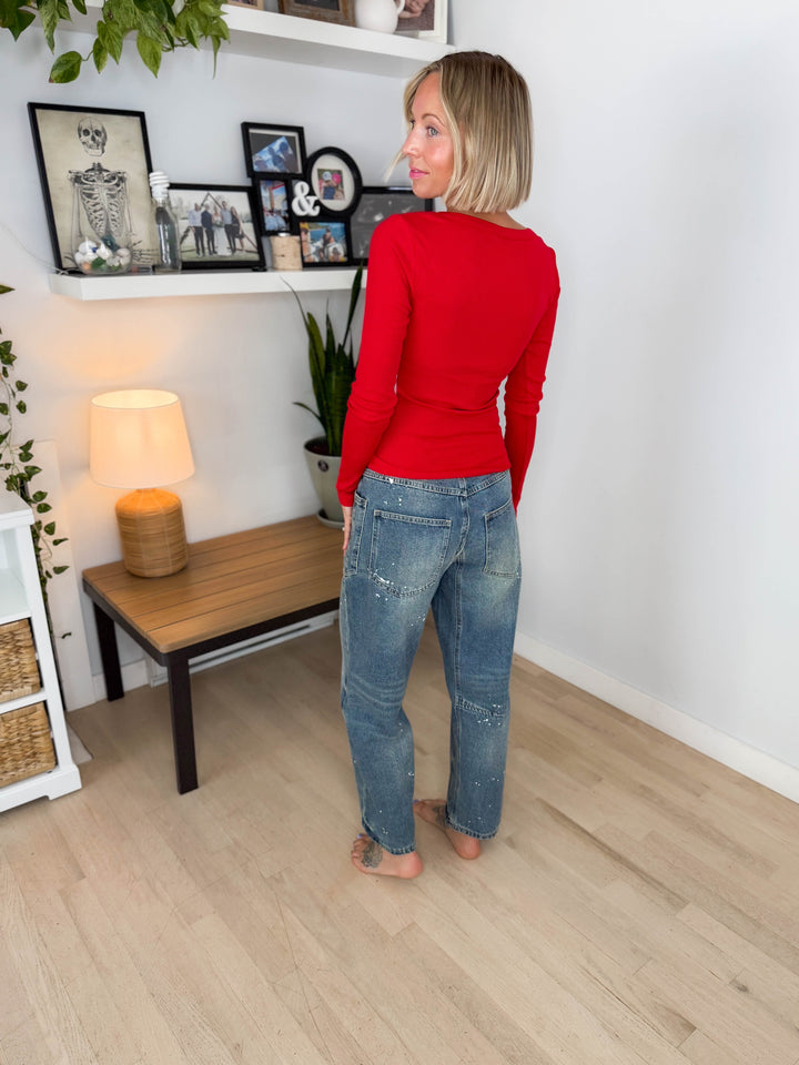 Mono B Linley Micro Ribbed Long Sleeve- SMITTEN CHERRY