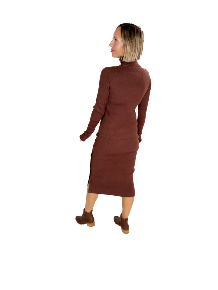Trudee Turtleneck Midi Dress- BROWN