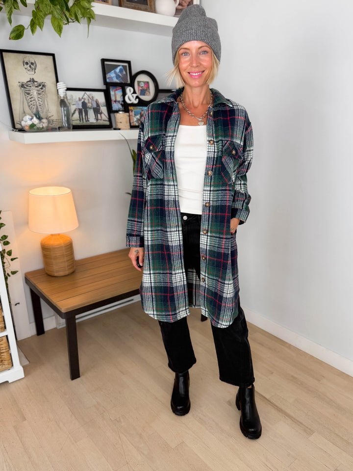 Out West Plaid Shacket- GREEN MULTI