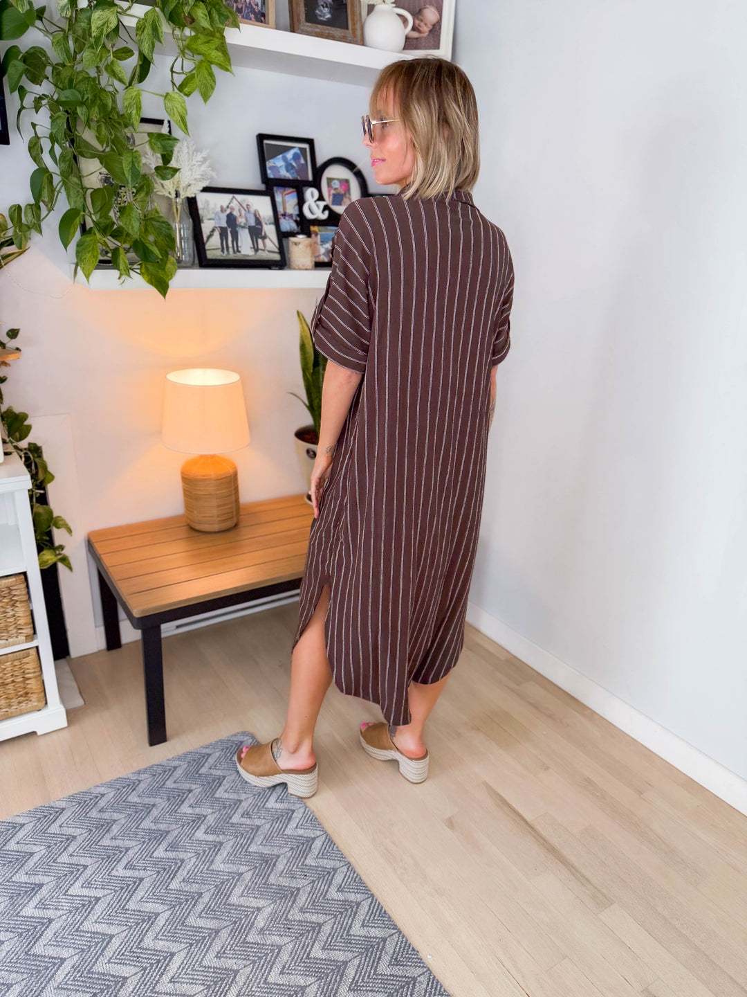 Naomi Button Down Midi Dress- CHOCOLATE