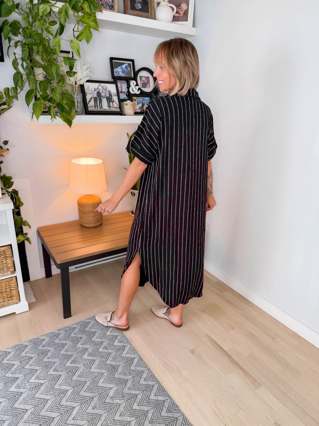 Naomi Button Down Midi Dress- BLACK