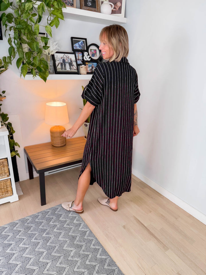 Naomi Button Down Midi Dress- BLACK