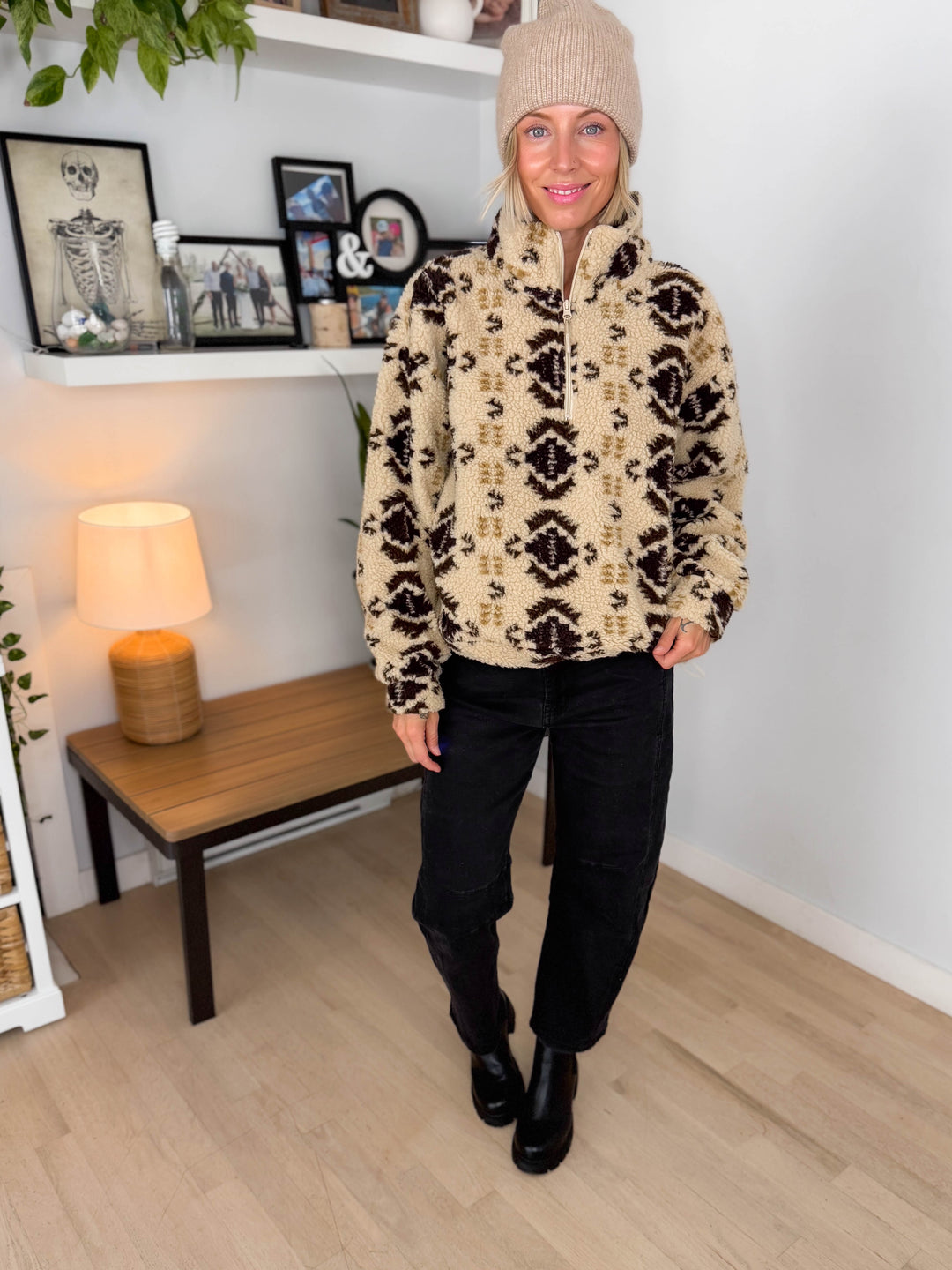 ONLY Janne Aztec Sherpa 1/2 Zip- GEO EARTH