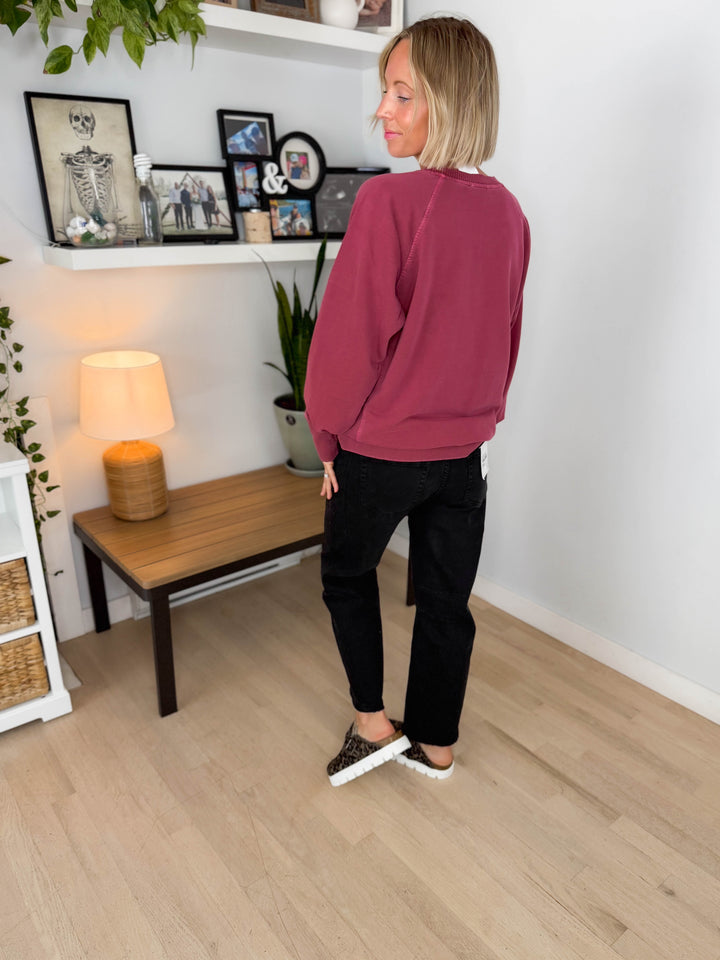 Juliet Washed Tunic Sweatshirt- CABERNET