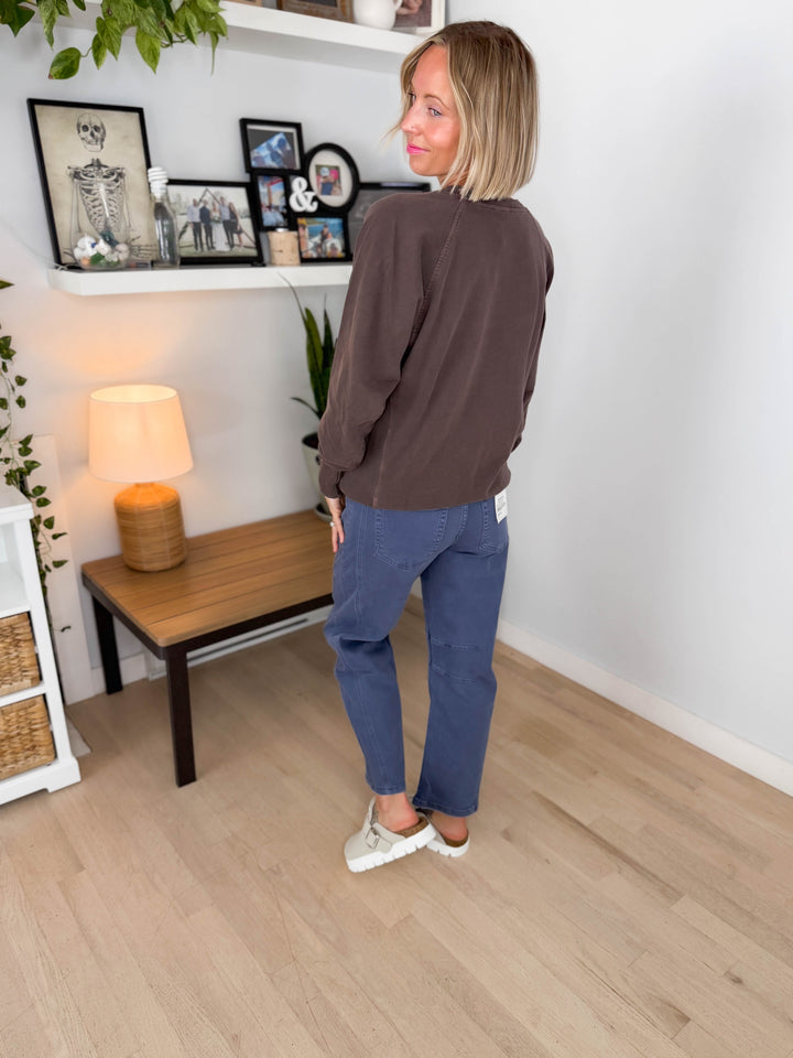 Juliet Washed Tunic Sweatshirt- CHOCOLATE