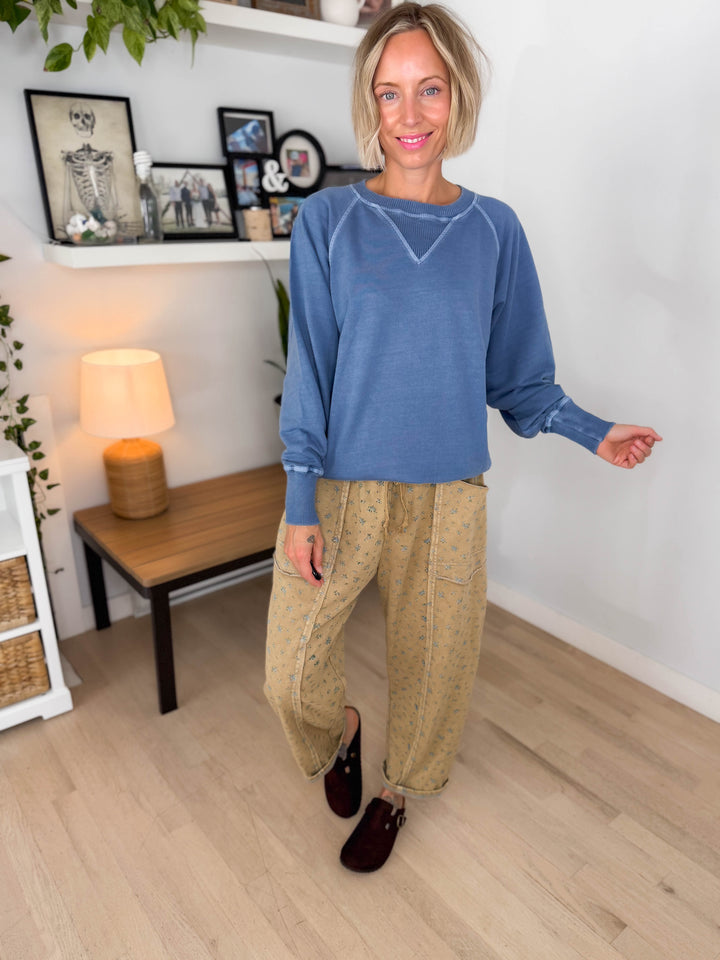 Juliet Washed Tunic Sweatshirt-  DUSTY BLUE