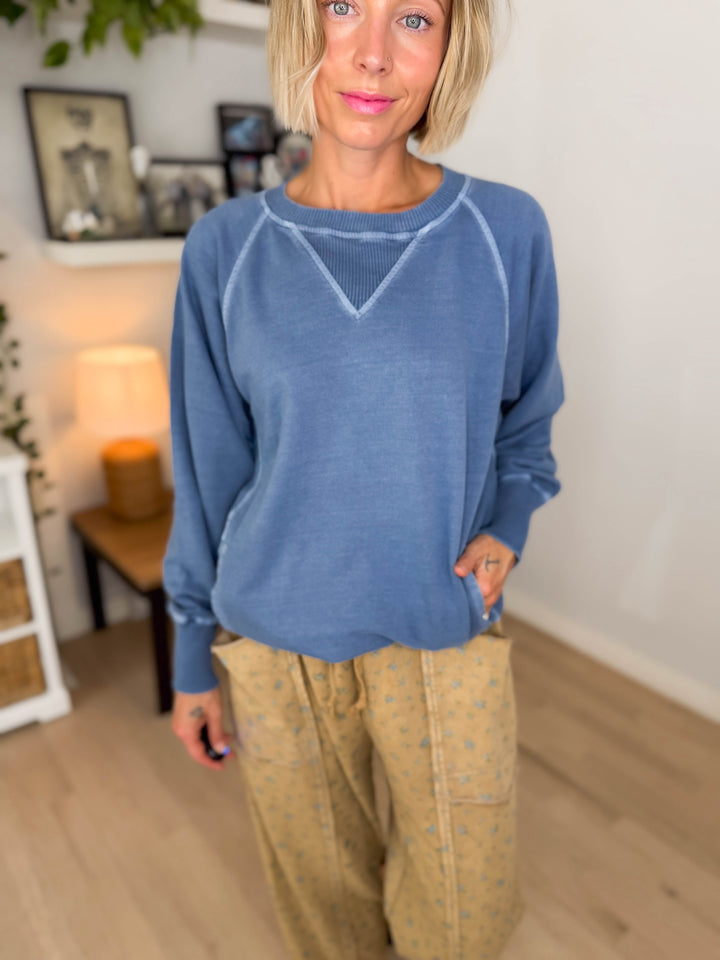 Juliet Washed Tunic Sweatshirt-  DUSTY BLUE