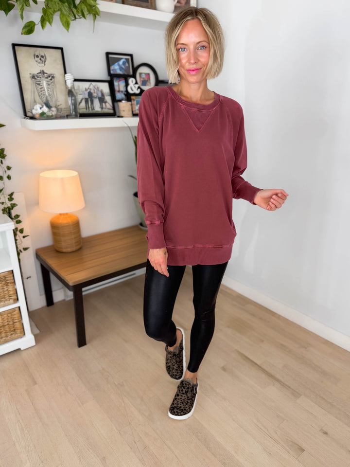 Juliet Washed Tunic Sweatshirt- RUST