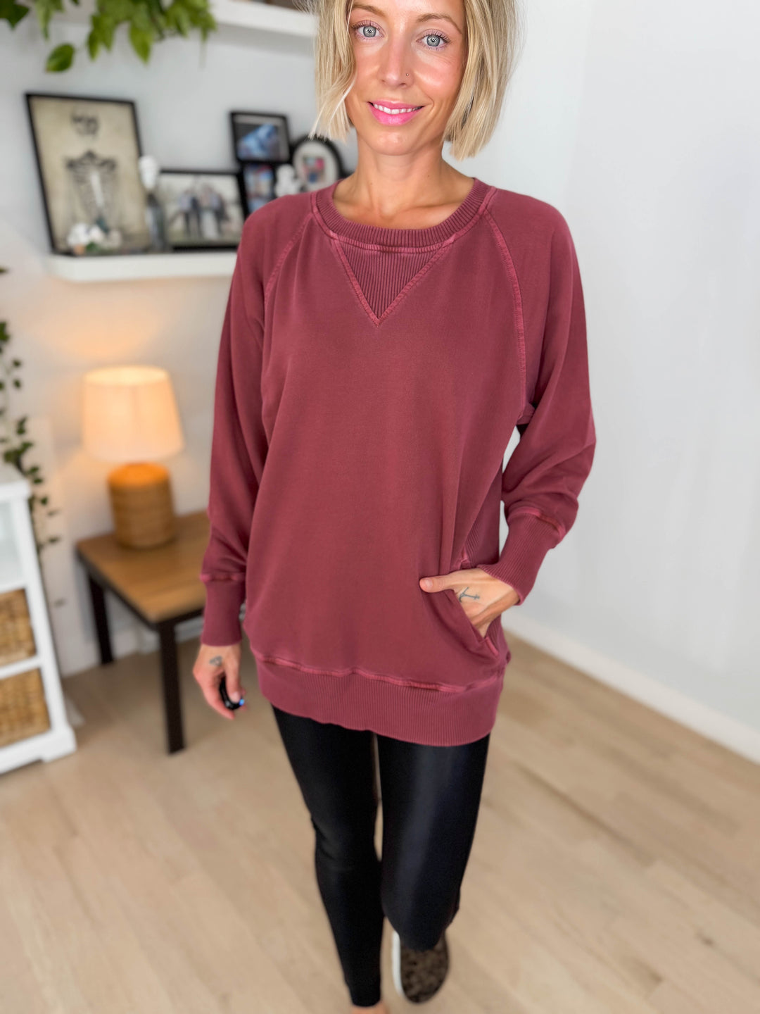 Juliet Washed Tunic Sweatshirt- RUST