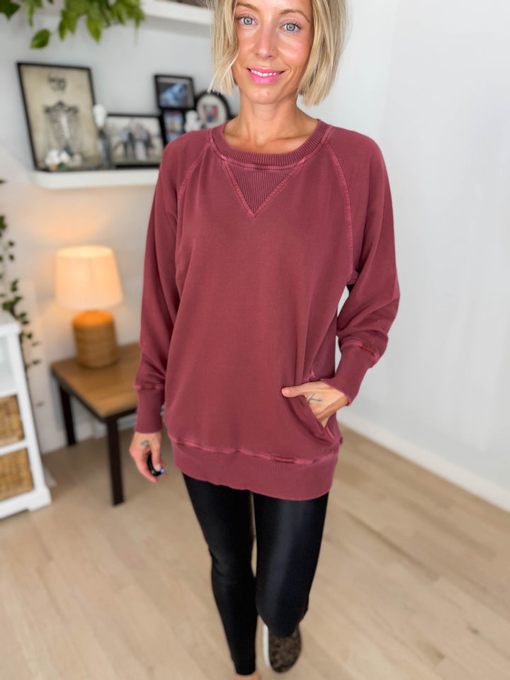 Juliet Washed Tunic Sweatshirt- RUST