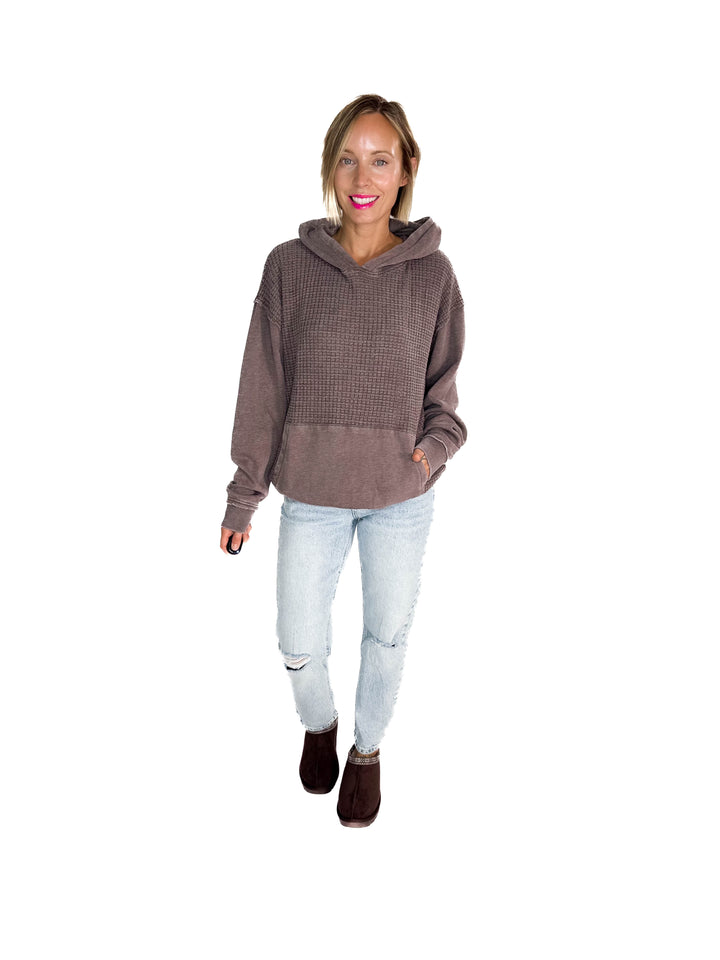 MONO B Chestnut Waffle Hoodie- ESPRESSO