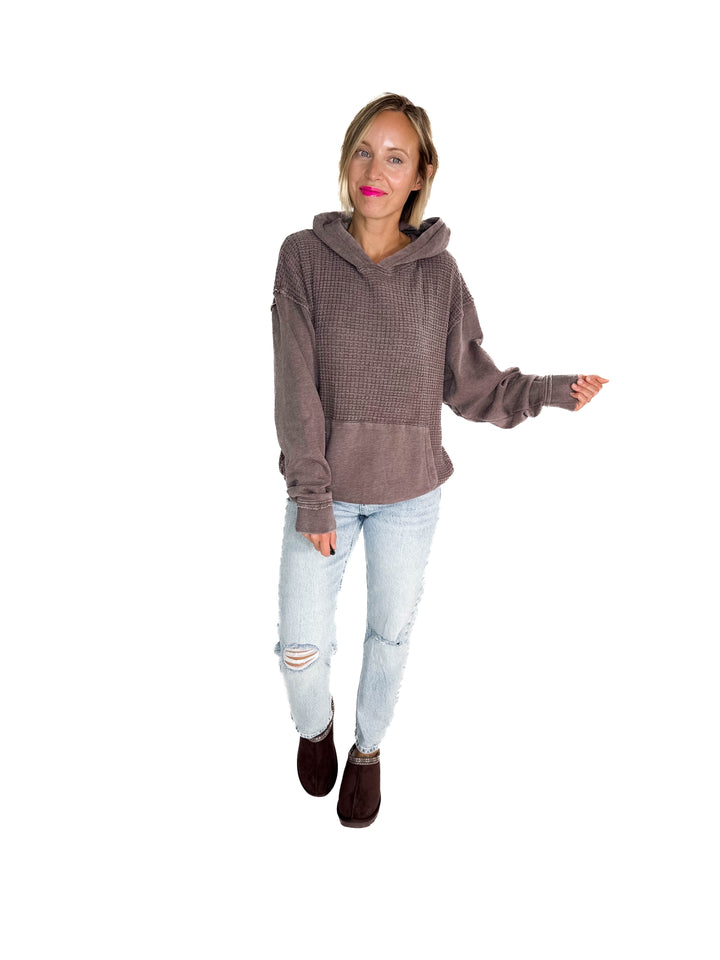 MONO B Chestnut Waffle Hoodie- ESPRESSO