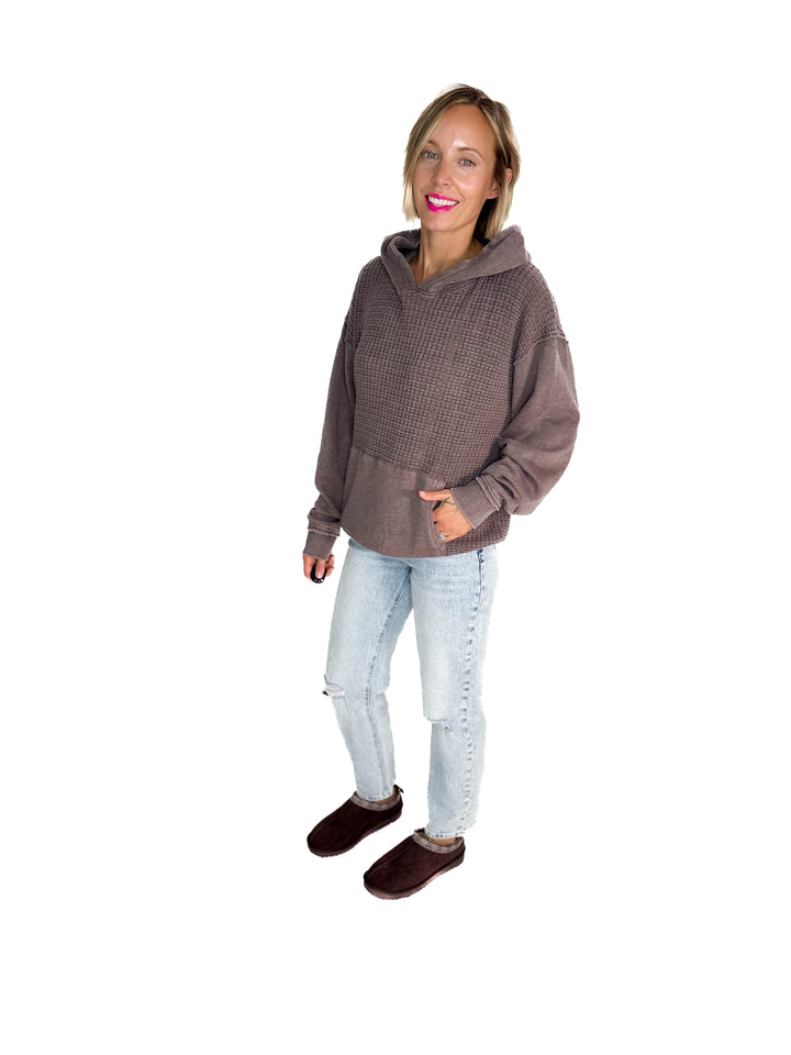 MONO B Chestnut Waffle Hoodie- ESPRESSO