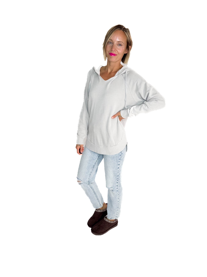 September Sky Split Hem Hoodie- LIGHT GREY