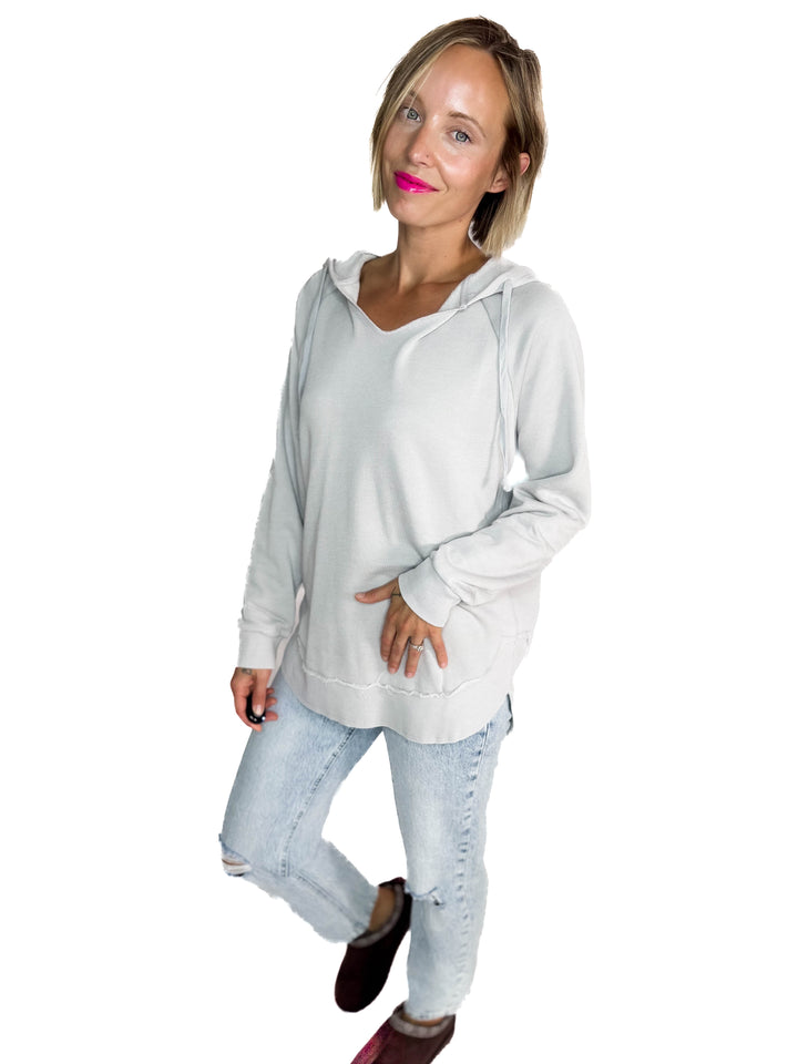 September Sky Split Hem Hoodie- LIGHT GREY