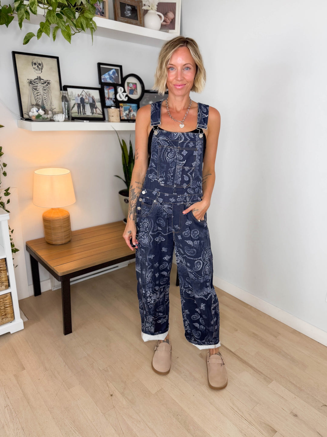 Lettie Paisley Print Barrel Overalls- MIDNIGHT