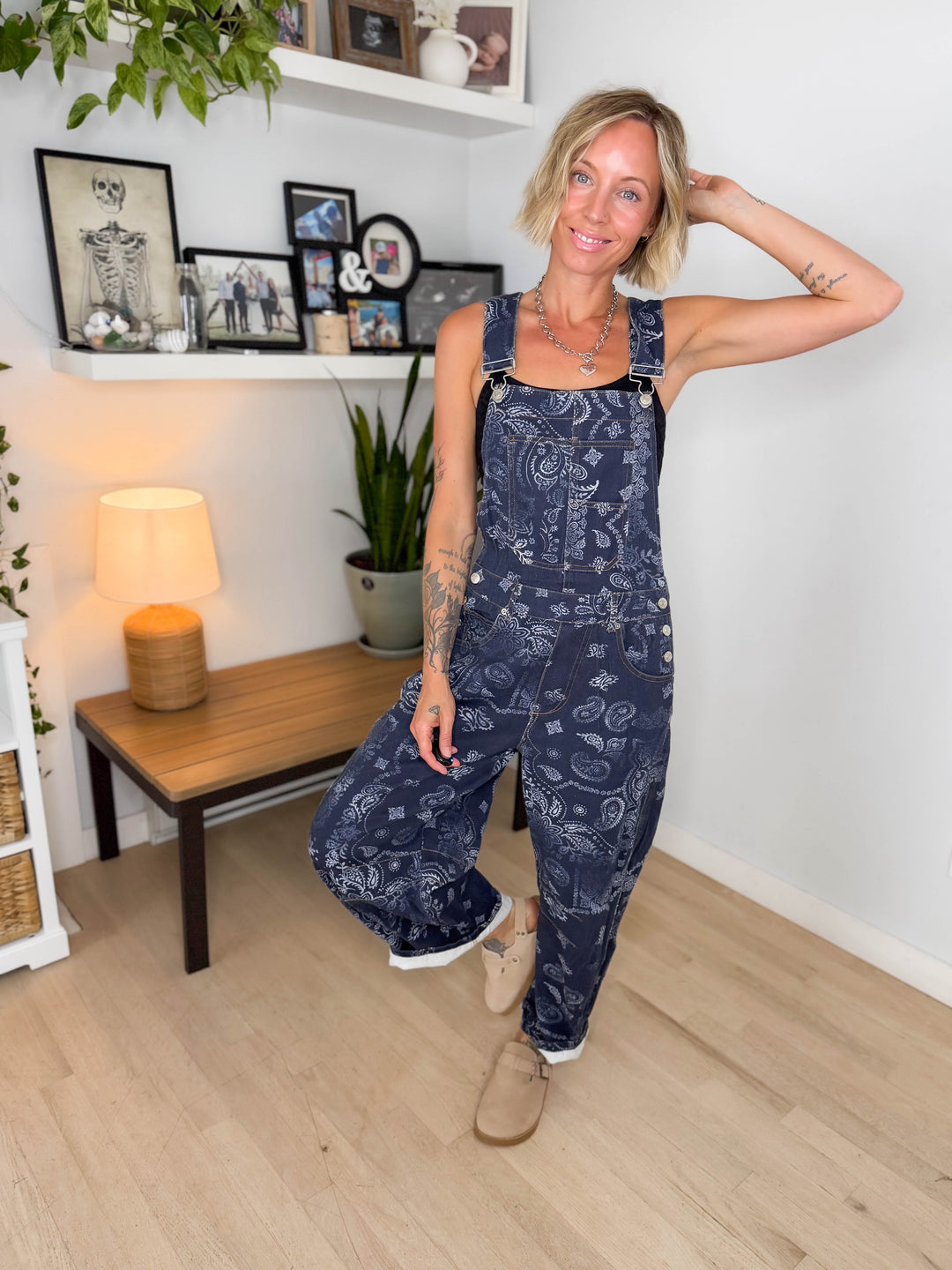 Lettie Paisley Print Barrel Overalls- MIDNIGHT