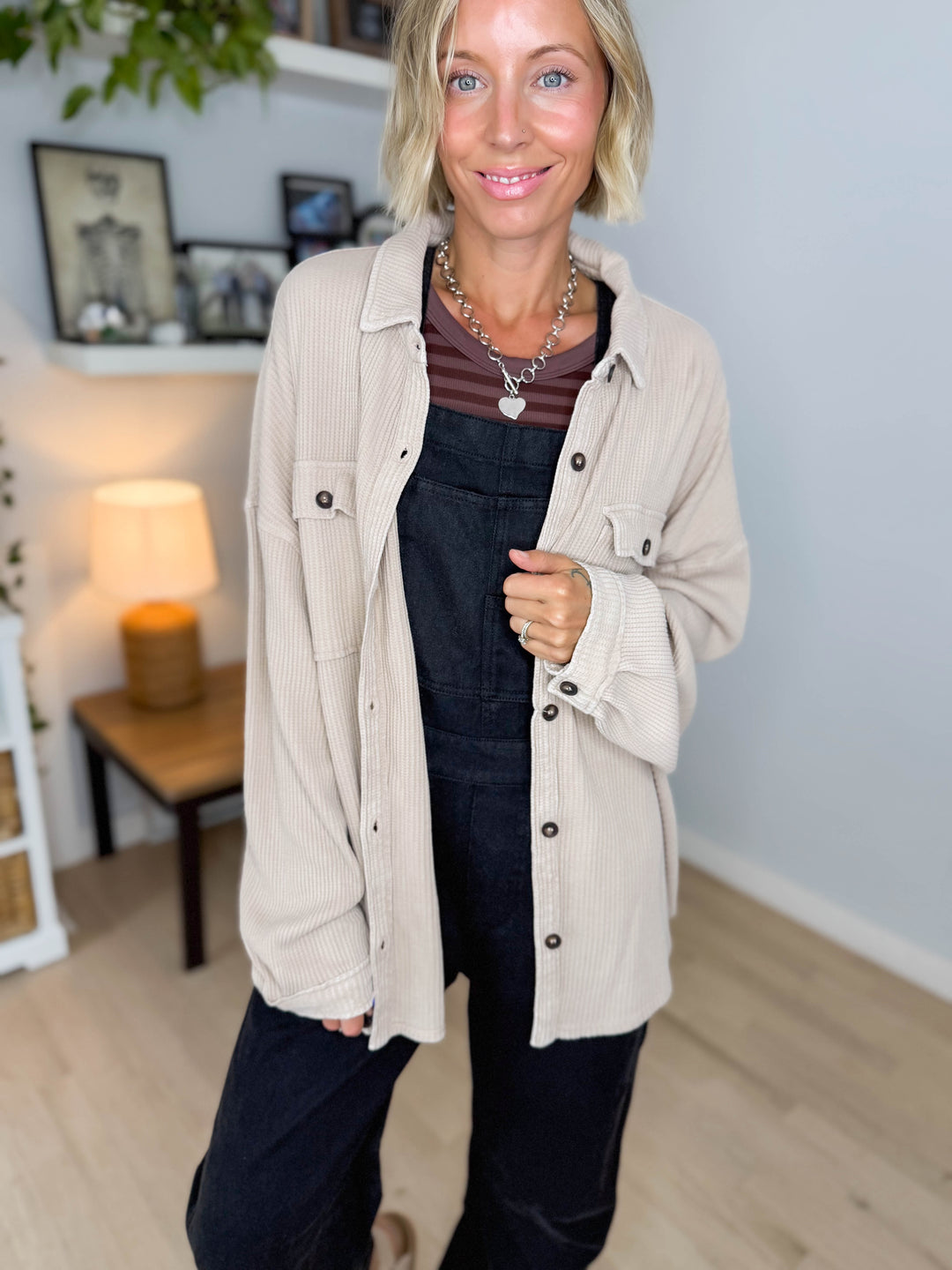 Ivy Waffle Shacket- DARK TAUPE
