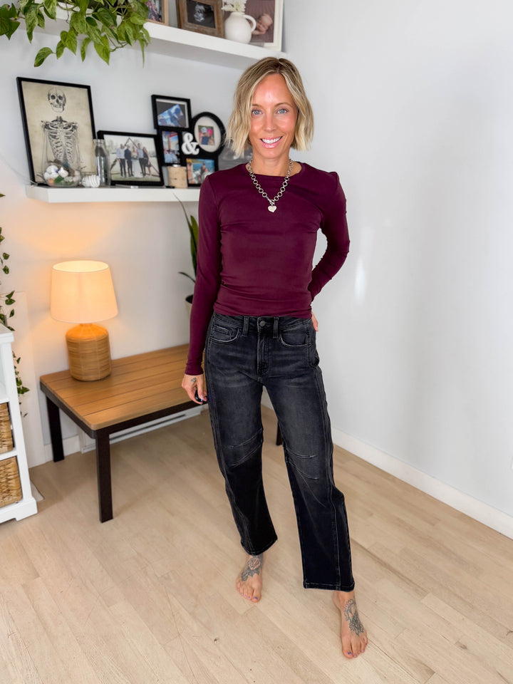 Flying Monkey Pamela High Rise Barrel Jean- WASHED BLACK