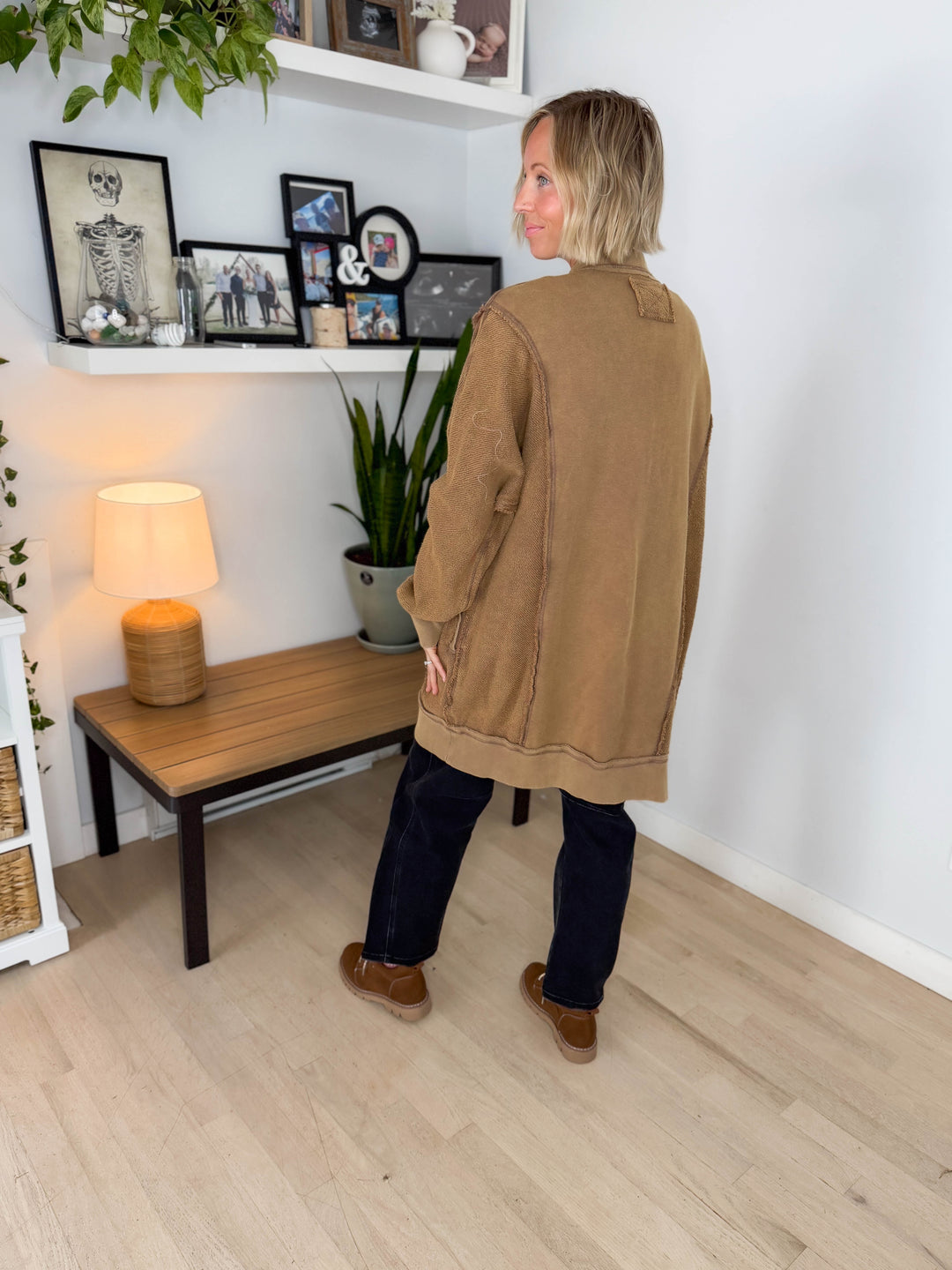 Mercer Mineral Washed Longline Button Down- MOCHA