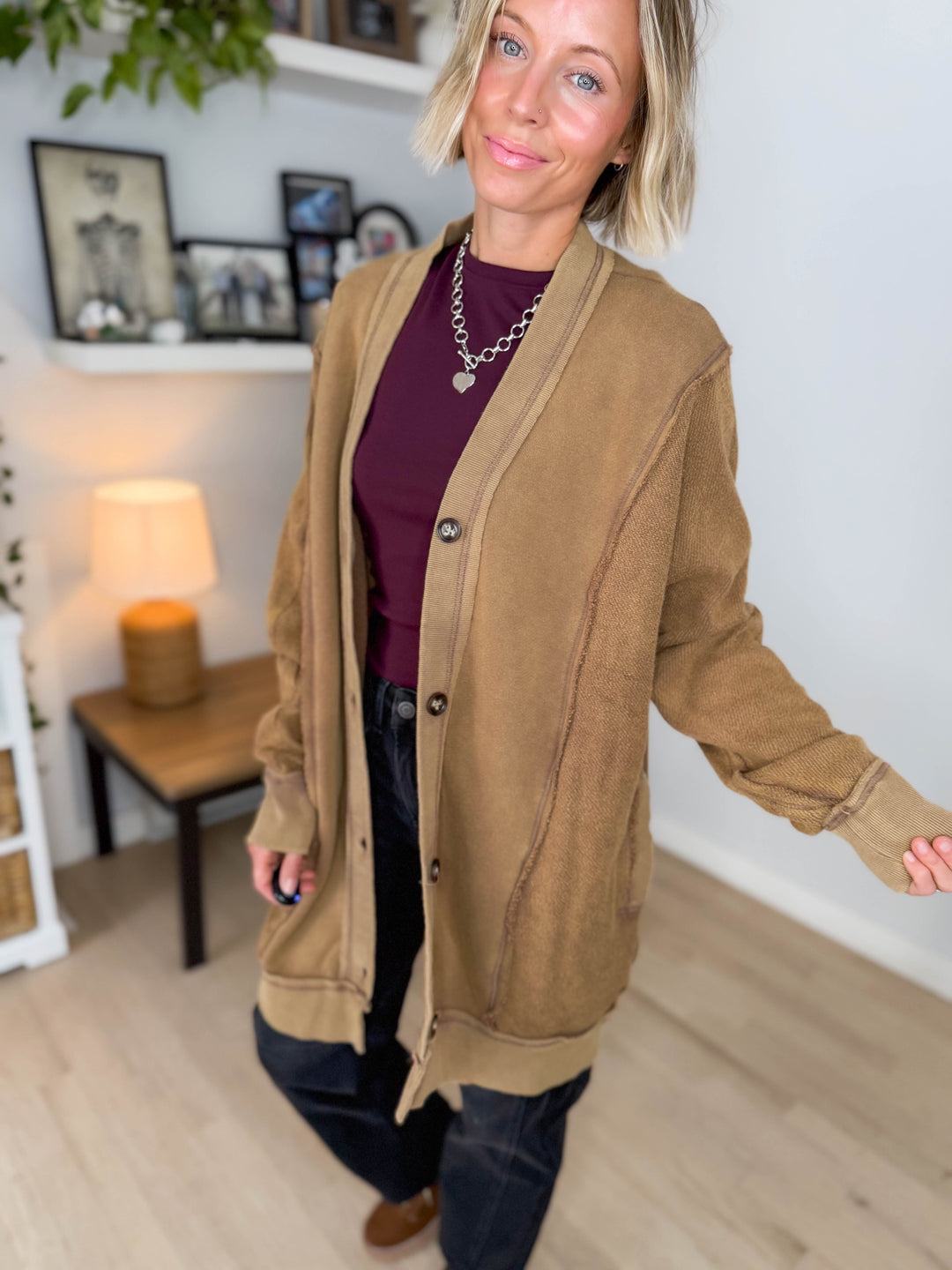 Mercer Mineral Washed Longline Button Down- MOCHA