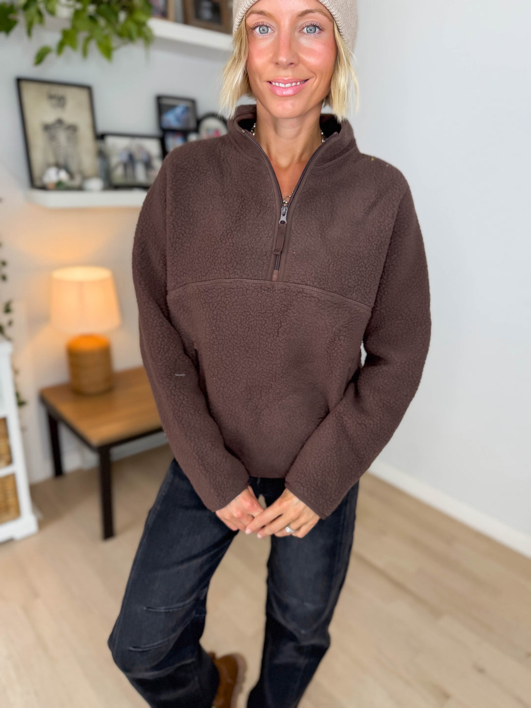 Woodland 1/2 Zip Fleece Pullover- ESPRESSO