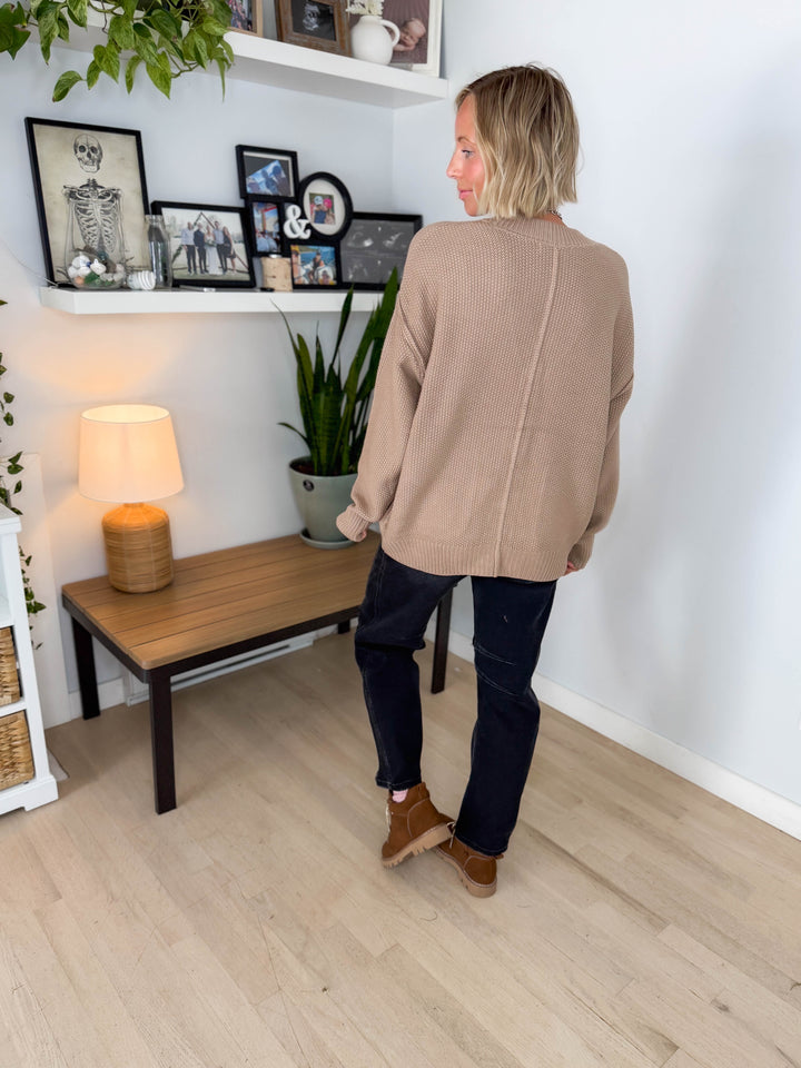 Annabeth Button Down Cardigan- DARK TAUPE
