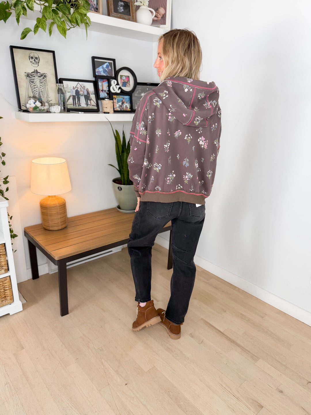 Midnight Microfleece Floral Printed Hoodie- ASH