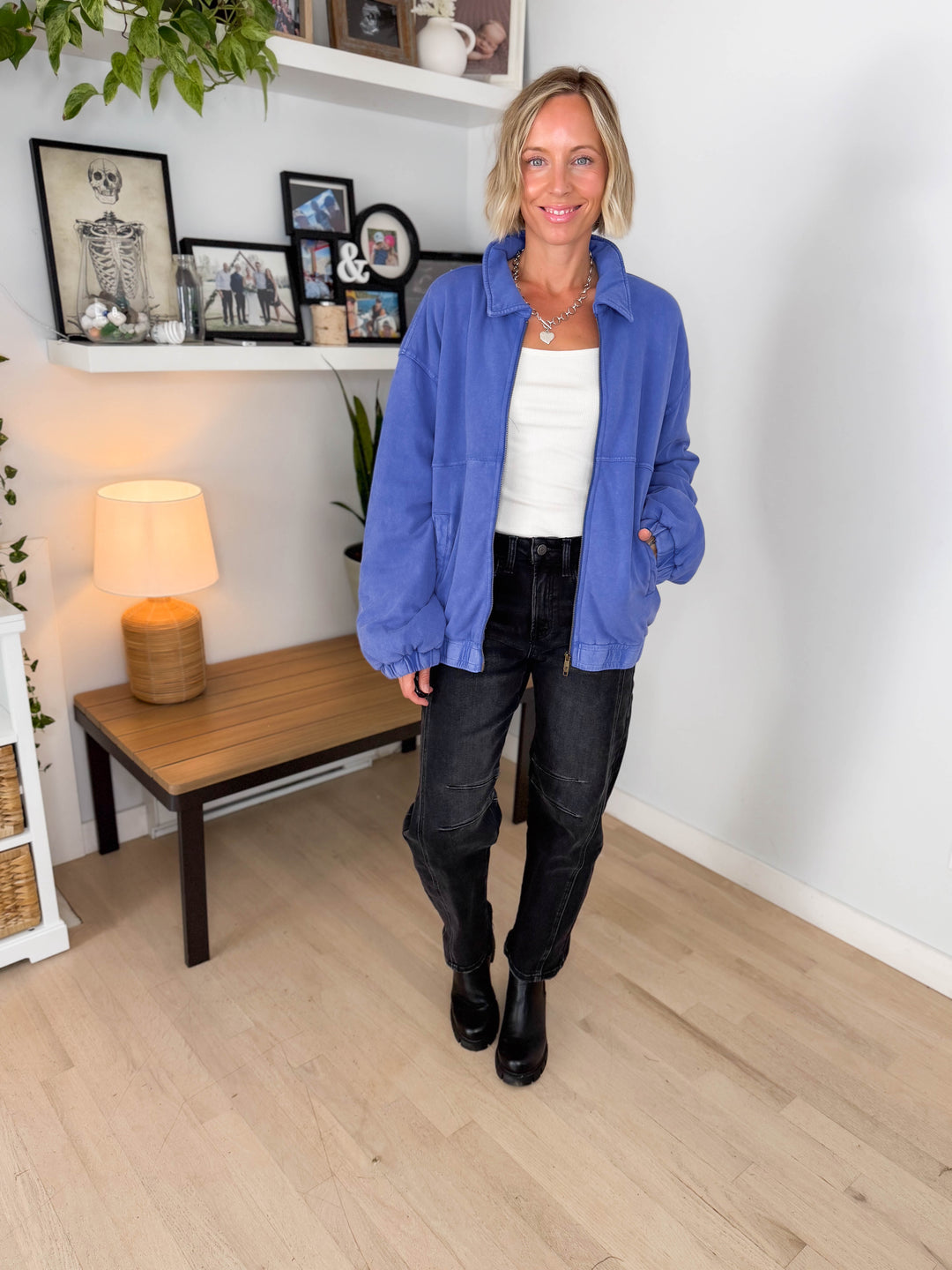 Foxwood Mineral Washed Puffer Coat- COBALT