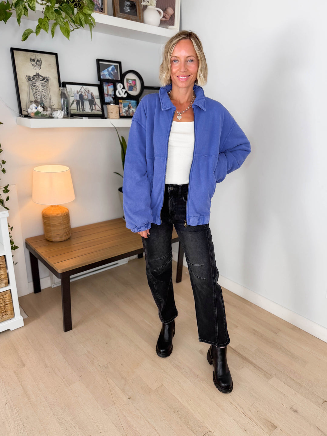 Foxwood Mineral Washed Puffer Coat- COBALT