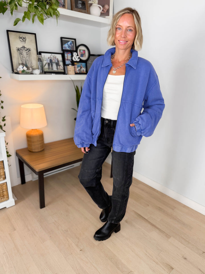 Foxwood Mineral Washed Puffer Coat- COBALT