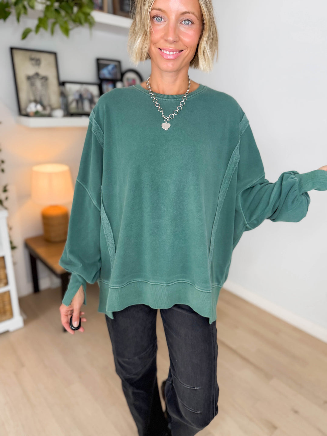 Haven Exposed Seam Pullover- DARK GREEN