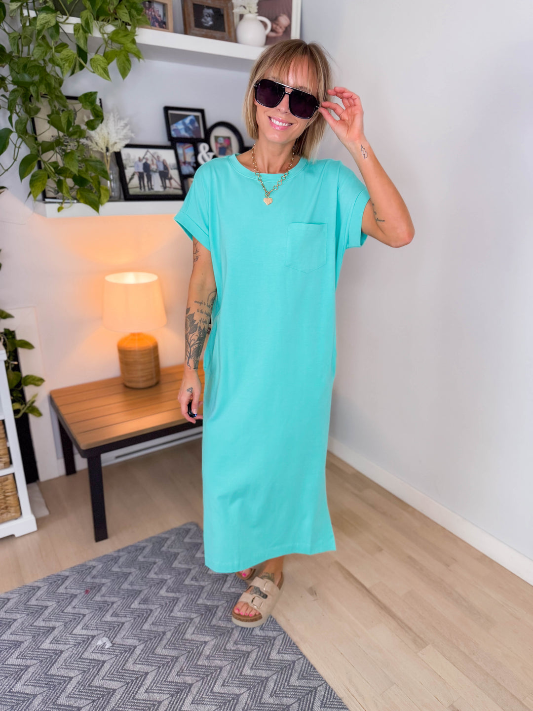 Yara Stretch Cotton Midi Dress- MINT