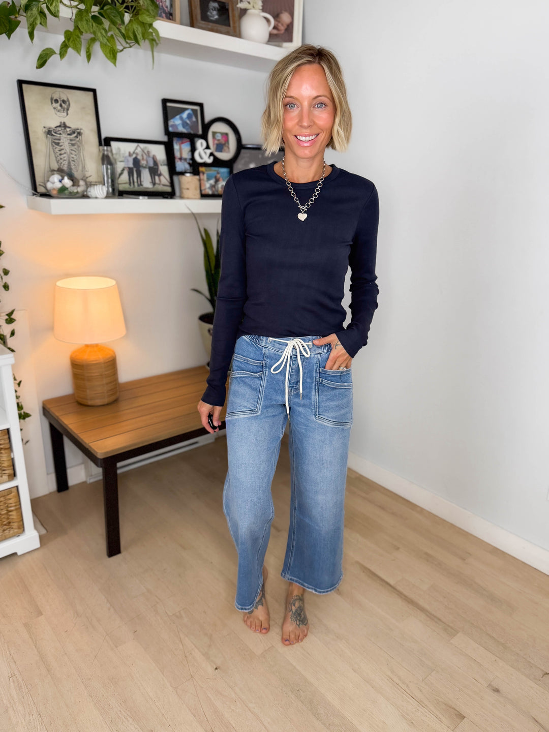 Vervet Oakleaf Tie Waist Wide Leg- MEDIUM WASH