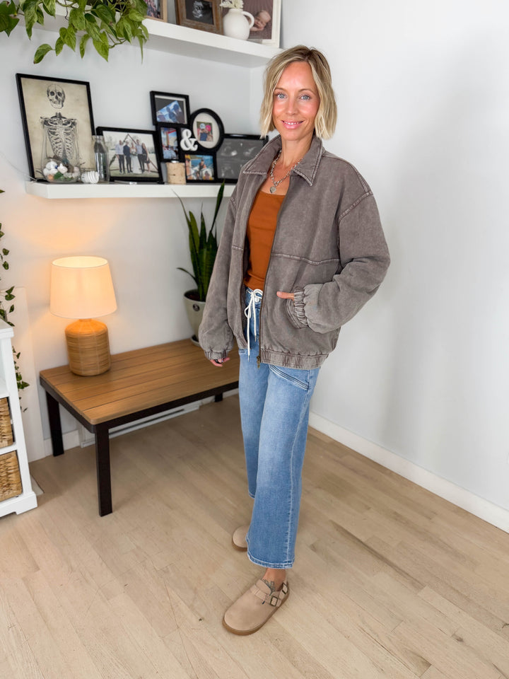 Foxwood Mineral Washed Puffer Coat- ESPRESSO