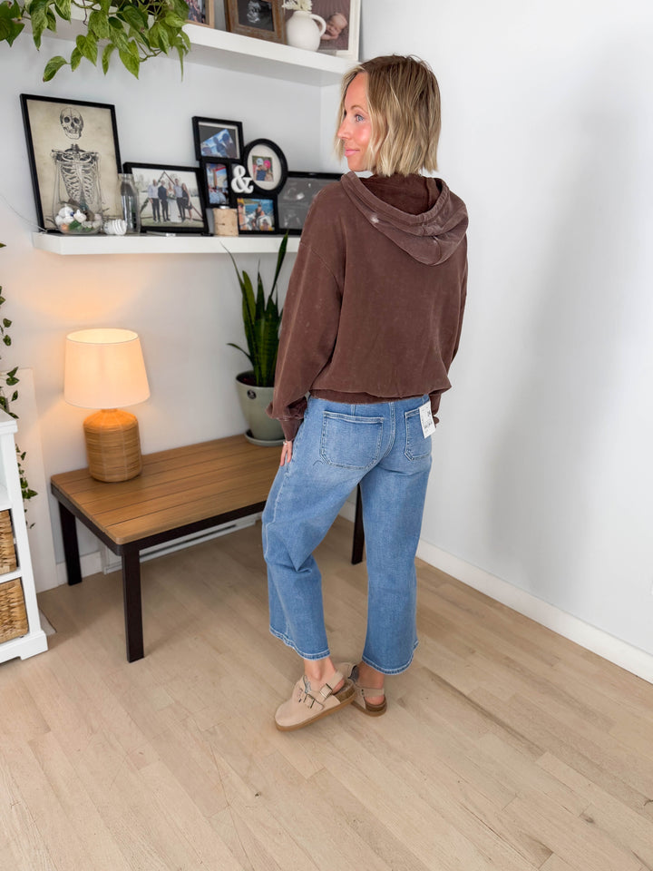 Lowen Washed Pullover Hoodie- DARK BROWN
