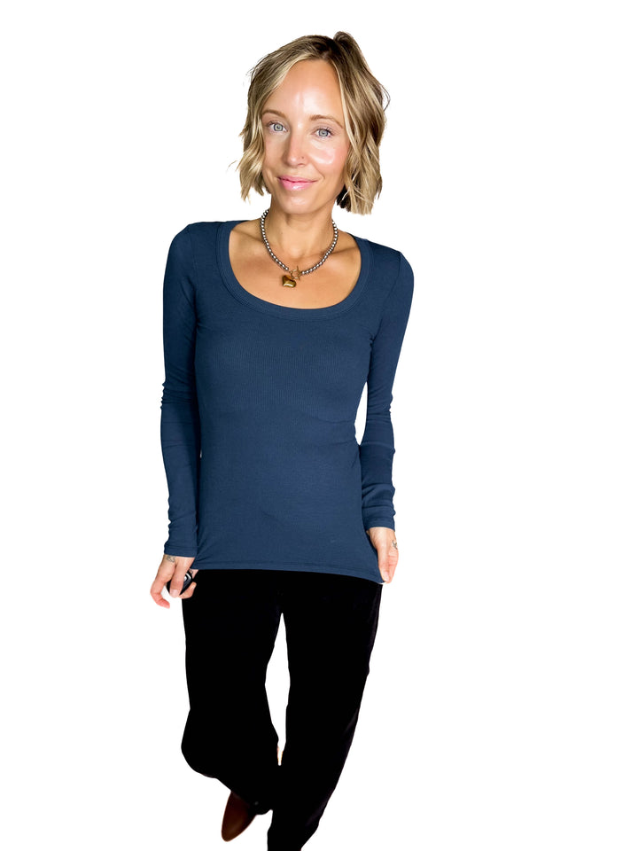 MONO B Linley Scoop Neck Long Sleeve- MIDNIGHT NAVY