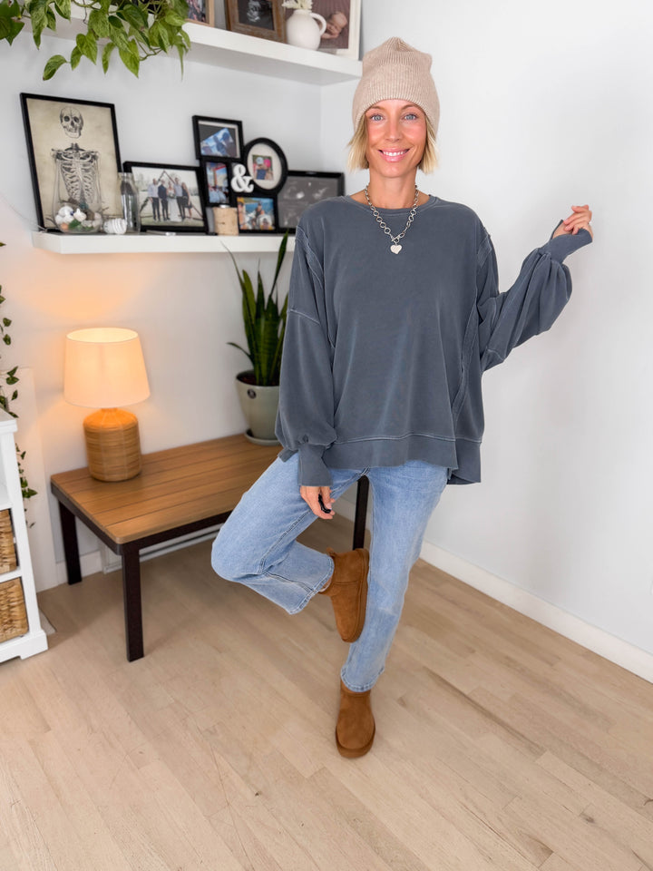 Haven Exposed Seam Pullover- DARK GRAY