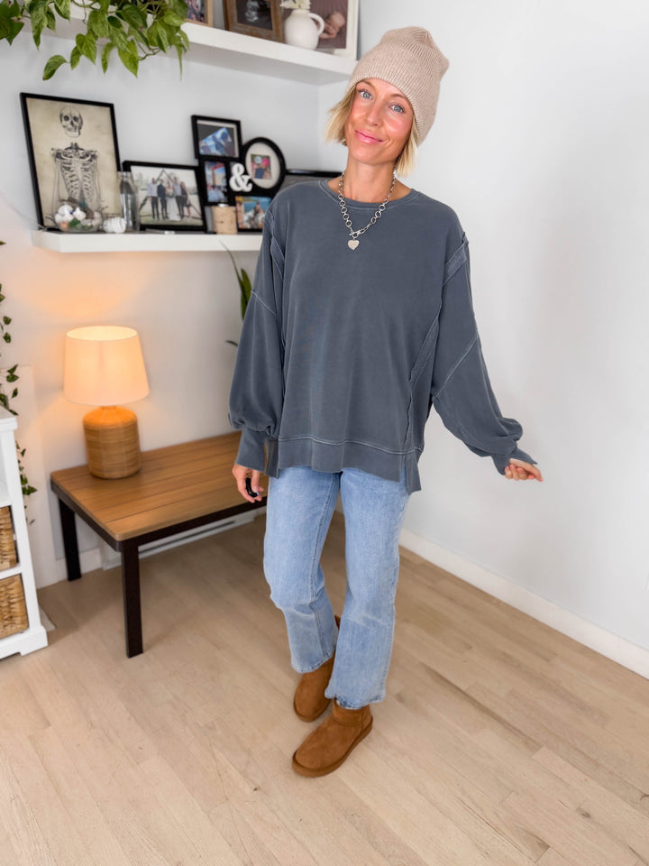 Haven Exposed Seam Pullover- DARK GRAY