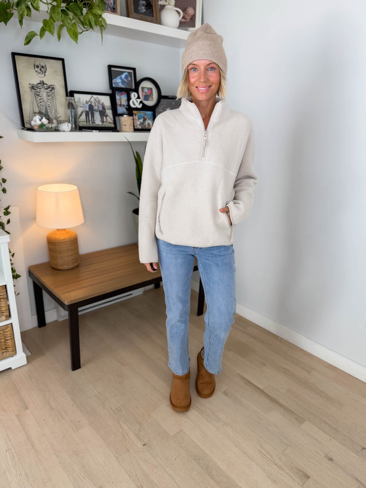 Woodland 1/2 Zip Fleece Pullover- ECRU