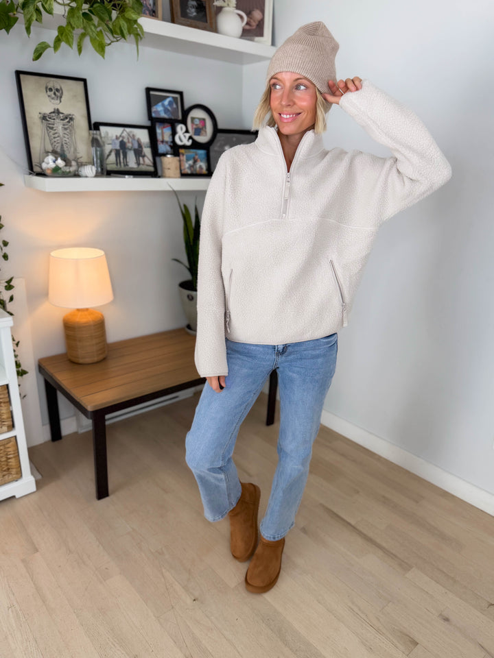 Woodland 1/2 Zip Fleece Pullover- ECRU