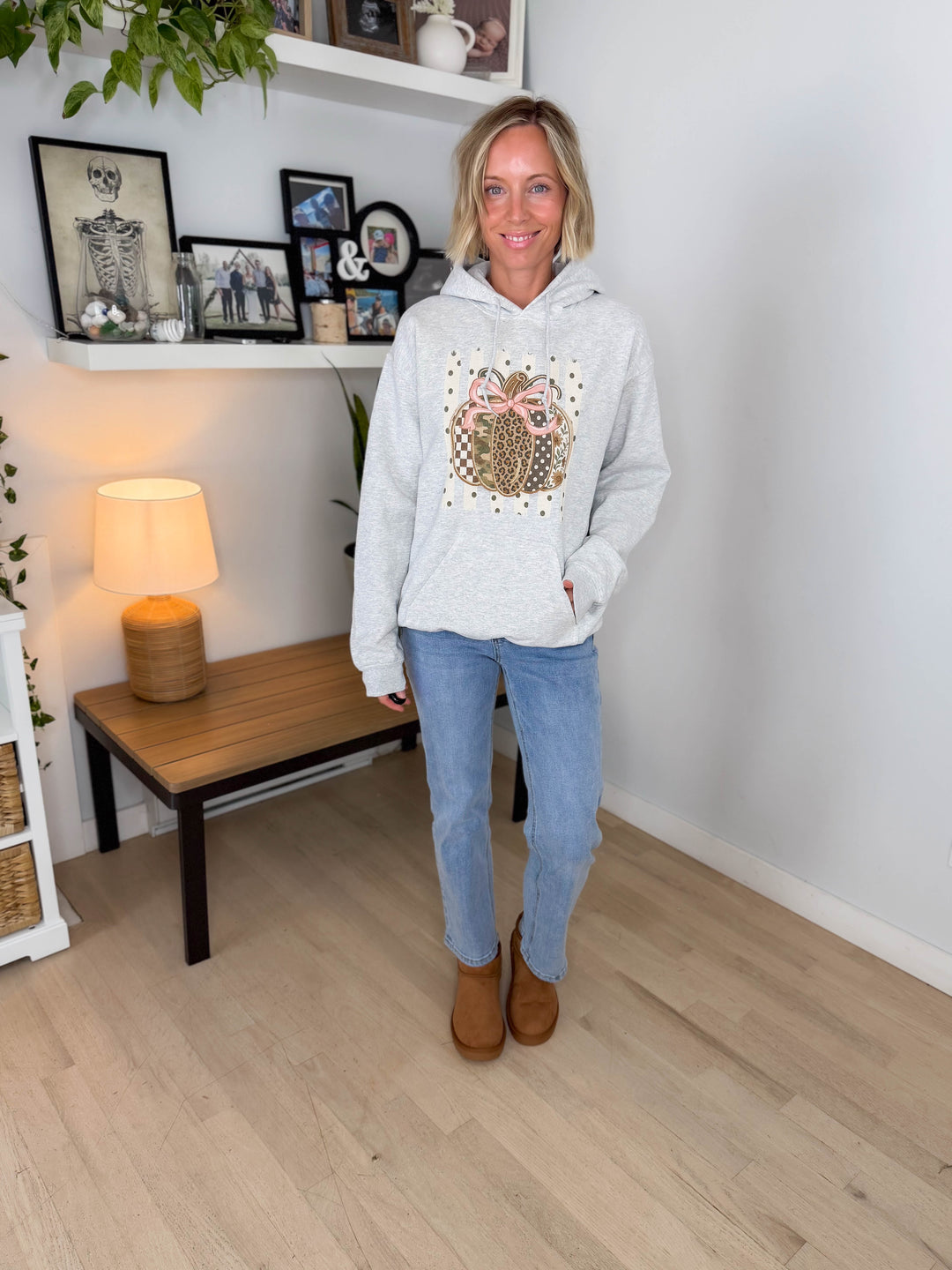 Pumpkin Polka Dot Hoodie- ASH GREY