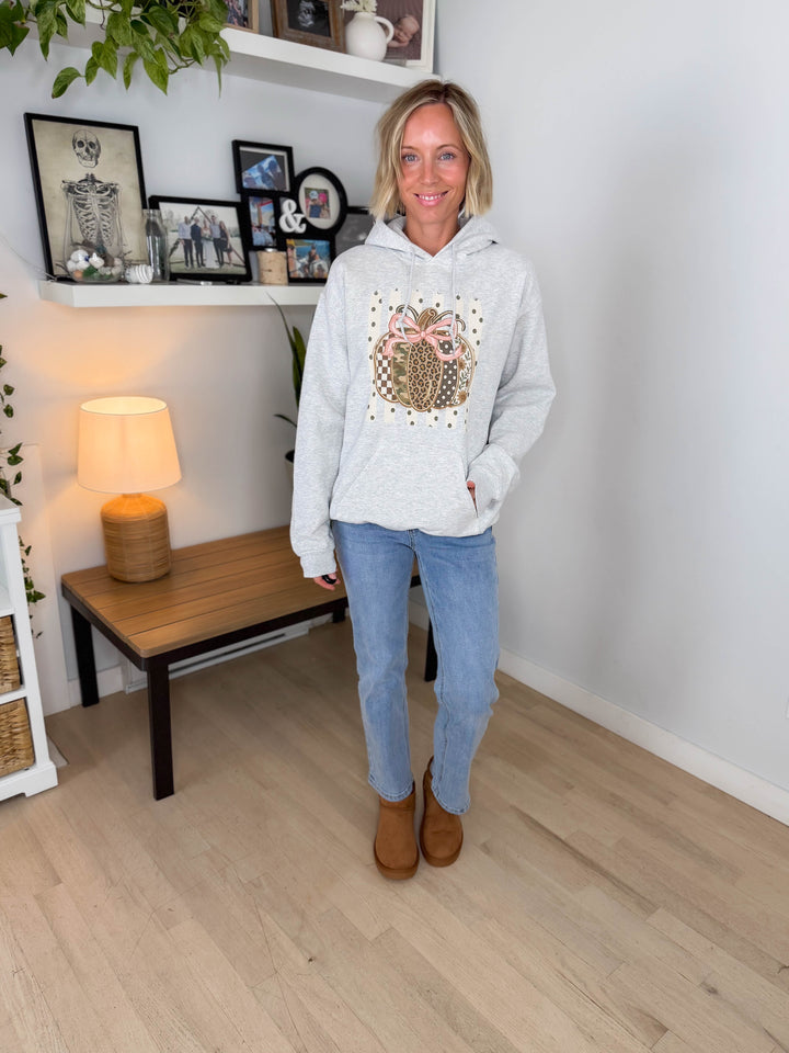Pumpkin Polka Dot Hoodie- ASH GREY