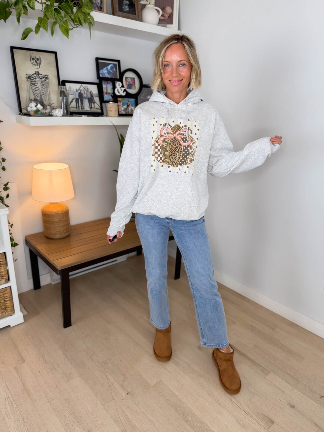 Pumpkin Polka Dot Hoodie- ASH GREY