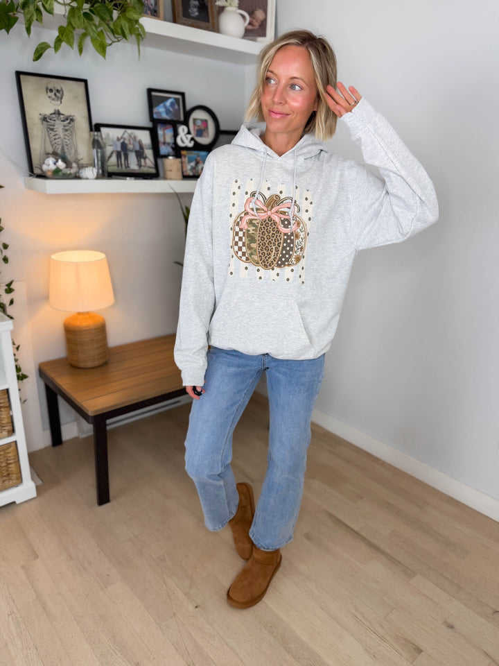 Pumpkin Polka Dot Hoodie- ASH GREY