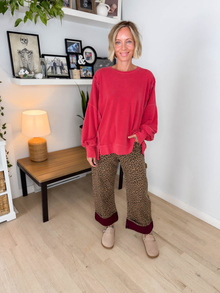 Haven Exposed Seam Pullover- DARK RED