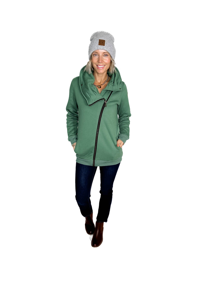 MICHELLE MAE Quinn Premium Cowl Neck Full Zip- FERN