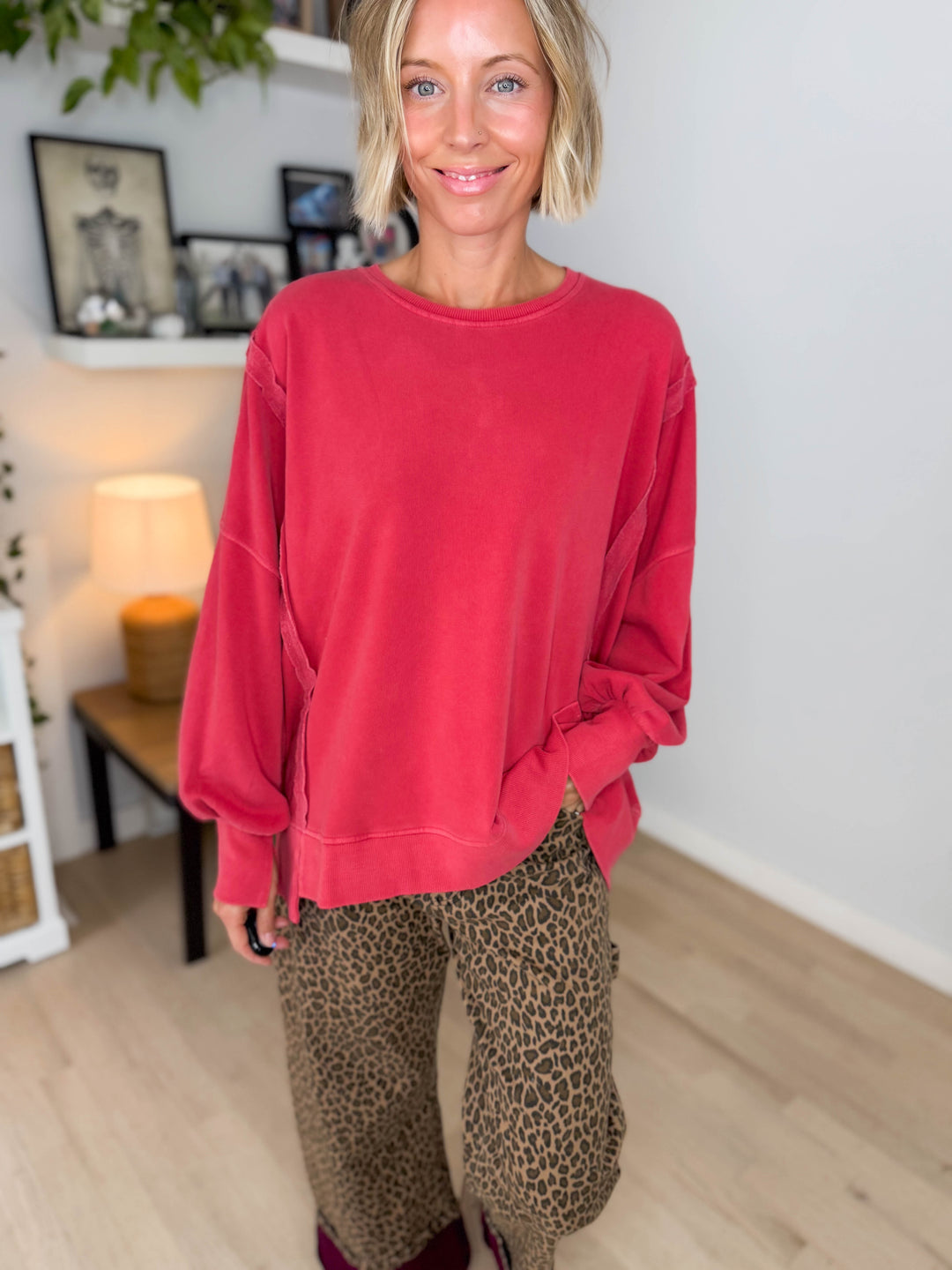 Haven Exposed Seam Pullover- DARK RED